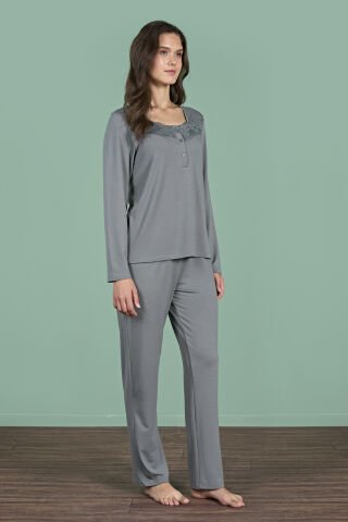 Pijadore 1966 (M-L-XL-XXL) Uzun Kollu Bayan Pijama Takım 4'lü YEŞİL - M-L-XL-XXL