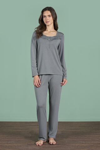 Pijadore 1966 (M-L-XL-XXL) Uzun Kollu Bayan Pijama Takım 4'lü YEŞİL - M-L-XL-XXL