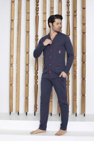Tekten 5710 Erkek Uzun Kollu Boydan Düğmeli Pijama Takım 4'lü