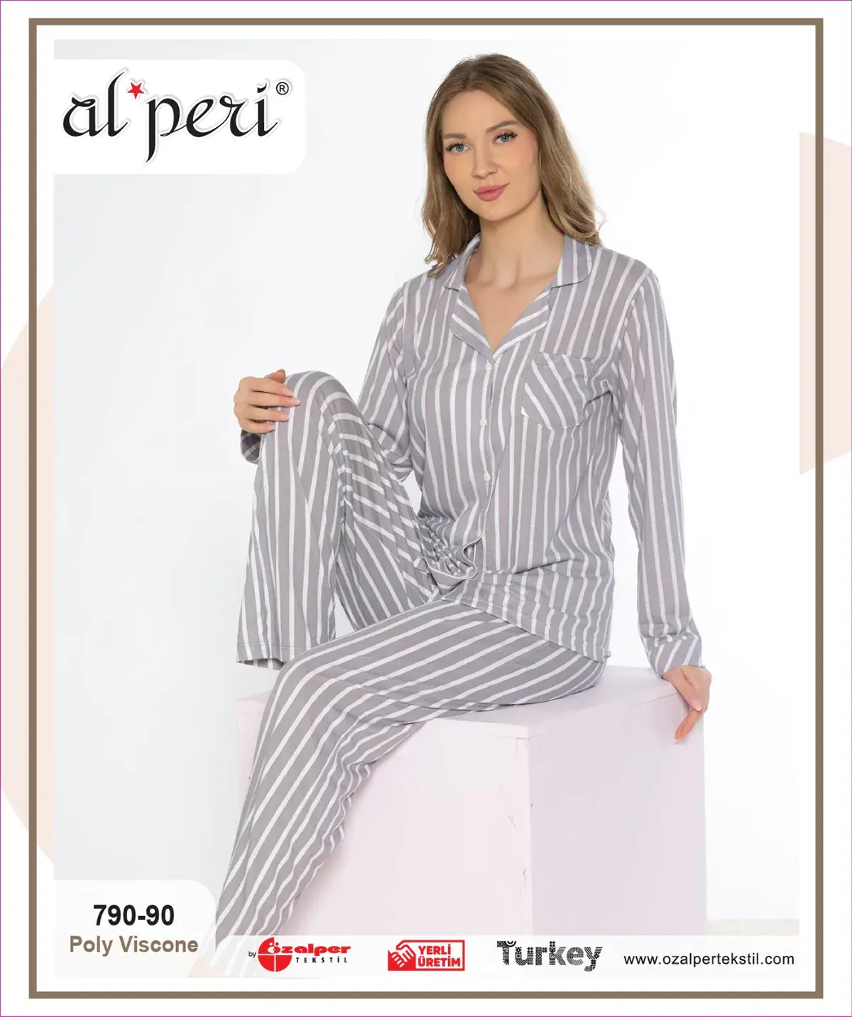 Alperi 790-90 (M-L-XL-XXL) Bayan Viskon Uzun Kollu Pijama Takım 4'lü