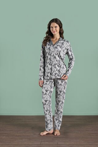 Pijadore 1973 (M-L-XL-XXL) Uzun Kollu Bayan Pijama Takım 4'lü SİYAH - M-L-XL-XXL