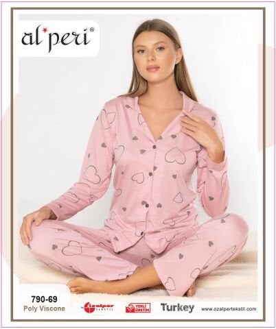 Alperi 790-69 (M-L-XL-XXL) Bayan Uzun Kollu Pijama Takım 4'lü