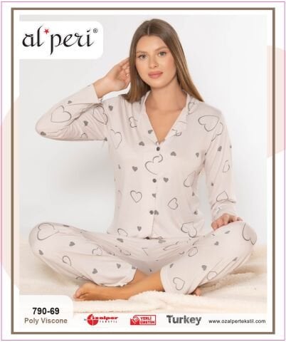 Alperi 790-69 (M-L-XL-XXL) Bayan Uzun Kollu Pijama Takım 4'lü