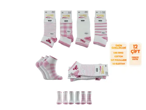 Vakre 9328-44 (36-40) Bayan Penye Patik Çorap 12'li
