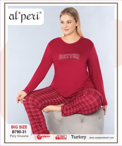 Alperi B790-31 (3XL-4XL-5XL-6XL) Bayan Uzun Kollu Pijama Takım 4'lü