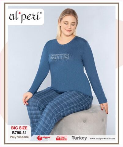 Alperi B790-31 (3XL-4XL-5XL-6XL) Bayan Uzun Kollu Pijama Takım 4'lü