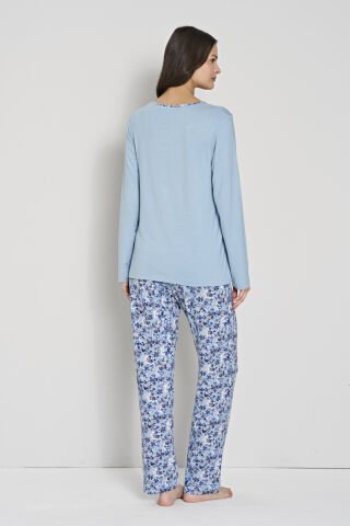 Pijadore 1910 (M-L-XL-XXL) Uzun Kollu Bayan Pijama Takım 4'lü MAVİ - M-L-XL-XXL