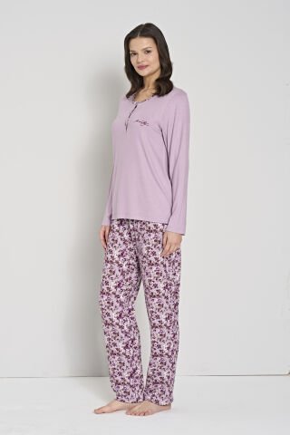 Pijadore 1910 (M-L-XL-XXL) Uzun Kollu Bayan Pijama Takım 4'lü LİLA - M-L-XL-XXL