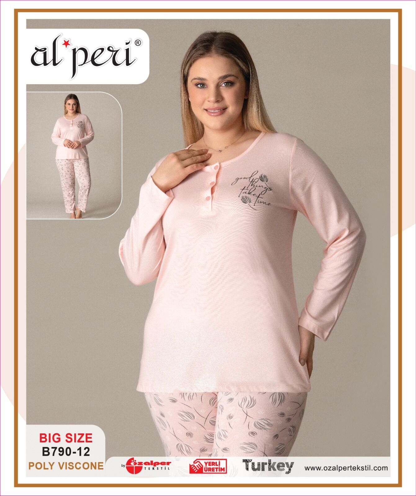 Alperi B790-12 (3XL-4XL-5XL-6XL) Bayan Uzun Kollu Pijama Takım 4'lü