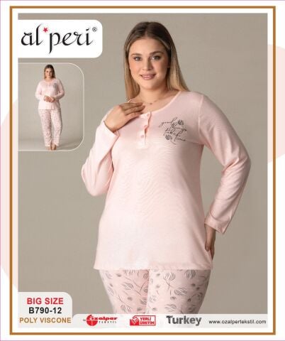 Alperi B790-12 (3XL-4XL-5XL-6XL) Bayan Uzun Kollu Pijama Takım 4'lü
