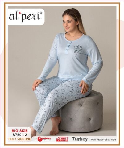 Alperi B790-12 (3XL-4XL-5XL-6XL) Bayan Uzun Kollu Pijama Takım 4'lü