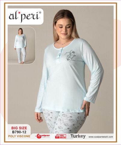 Alperi B790-12 (3XL-4XL-5XL-6XL) Bayan Uzun Kollu Pijama Takım 4'lü