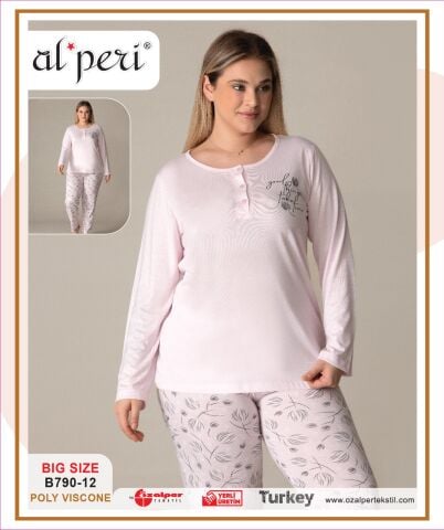 Alperi B790-12 (3XL-4XL-5XL-6XL) Bayan Uzun Kollu Pijama Takım 4'lü