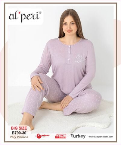 Alperi B790-36 (3XL-4XL-5XL-6XL) Bayan Uzun Kollu Pijama Takım 4'lü