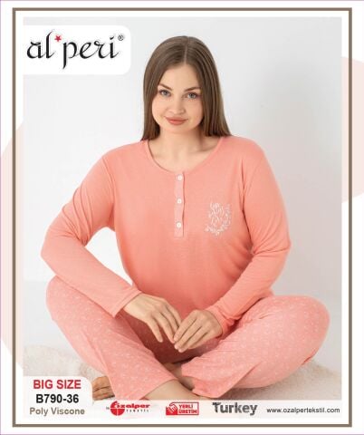 Alperi B790-36 (3XL-4XL-5XL-6XL) Bayan Uzun Kollu Pijama Takım 4'lü