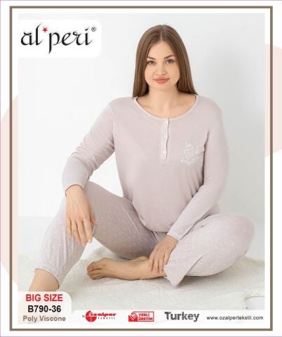 Alperi B790-36 (3XL-4XL-5XL-6XL) Bayan Uzun Kollu Pijama Takım 4'lü