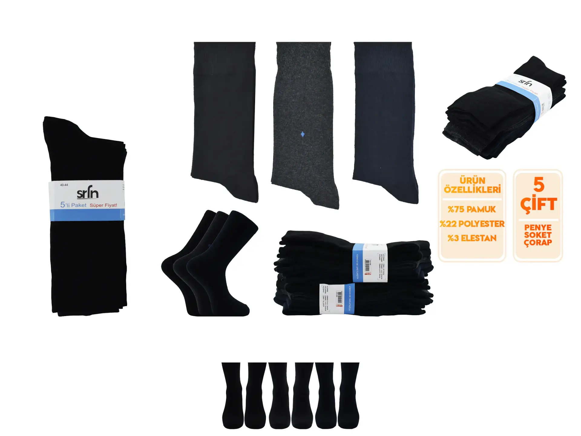 Şirin 0100 Ter Emici Süper Soft Erkek Penye Çorap 5'li
