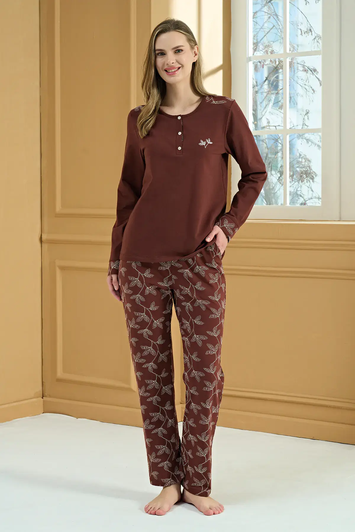 Pijadore 2214 (M-L-XL-XXL) Uzun Kollu Bayan Pijama Takım 4'lü
