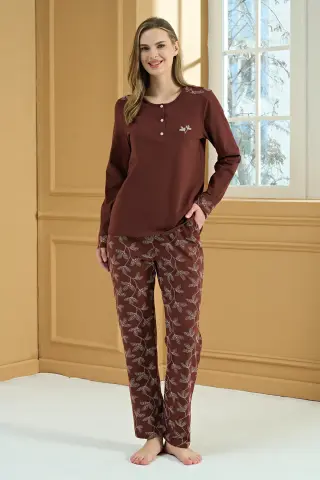 Pijadore 2214 (M-L-XL-XXL) Uzun Kollu Bayan Pijama Takım 4'lü