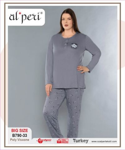 Alperi B790-33 (3XL-4XL-5XL-6XL) Bayan Uzun Kollu Pijama Takım 4'lü