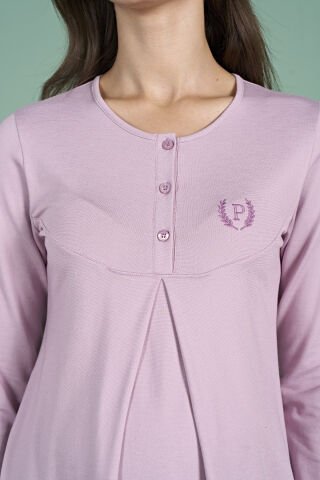 Pijadore 1946 (M-L-XL-XXL) Uzun Kollu Bayan Lohusa Pijama Takım 4'lü LİLA - M-L-XL-XXL