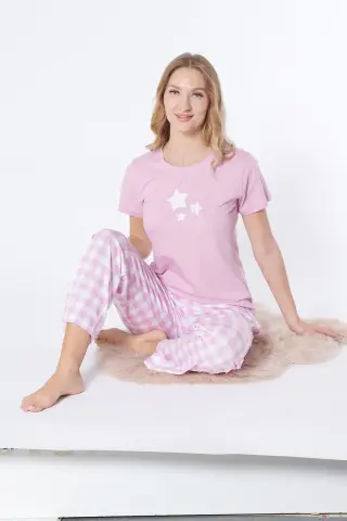 Alperi ALP78-102  (M-L-XL-XXL) Bayan Kısa Kollu Pijama Takım 4'lü