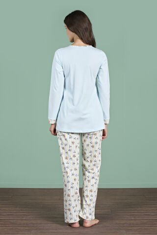 Pijadore 1948 (M-L-XL-XXL) Uzun Kollu Bayan Lohusa Pijama Takım 4'lü MAVİ - M-L-XL-XXL