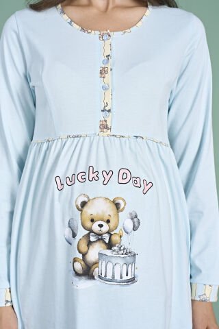 Pijadore 1948 (M-L-XL-XXL) Uzun Kollu Bayan Lohusa Pijama Takım 4'lü MAVİ - M-L-XL-XXL