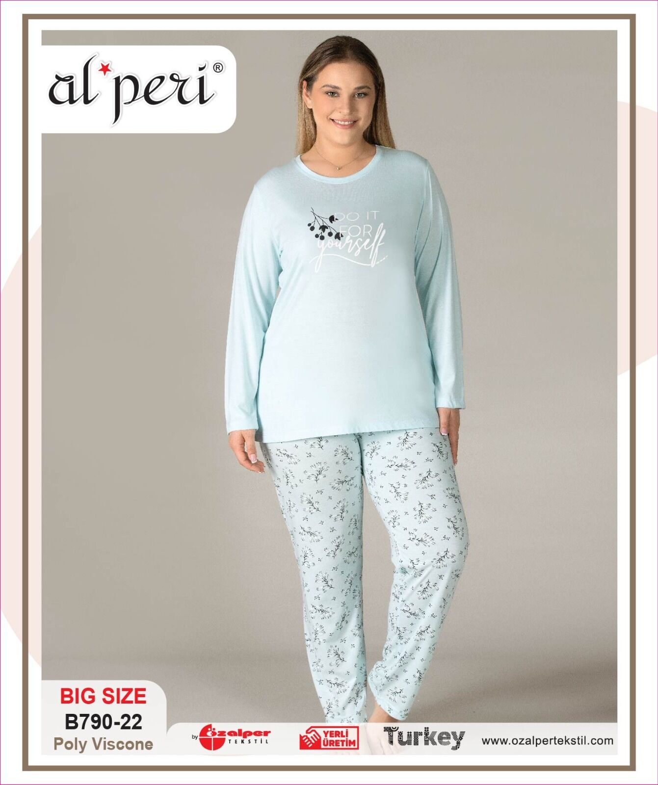 Alperi B790-22 (3XL-4XL-5XL-6XL) Bayan Uzun Kollu Pijama Takım 4'lü