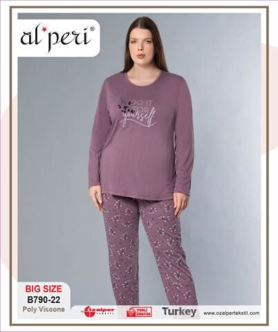 Alperi B790-22 (3XL-4XL-5XL-6XL) Bayan Uzun Kollu Pijama Takım 4'lü