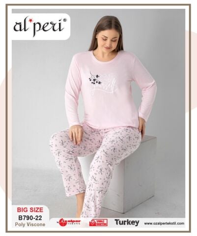 Alperi B790-22 (3XL-4XL-5XL-6XL) Bayan Uzun Kollu Pijama Takım 4'lü