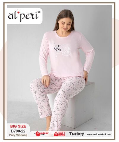 Alperi B790-22 (3XL-4XL-5XL-6XL) Bayan Uzun Kollu Pijama Takım 4'lü