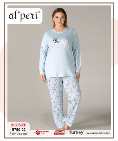 Alperi B790-22 (3XL-4XL-5XL-6XL) Bayan Uzun Kollu Pijama Takım 4'lü