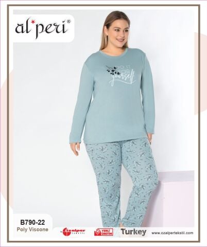 Alperi B790-22 (3XL-4XL-5XL-6XL) Bayan Uzun Kollu Pijama Takım 4'lü
