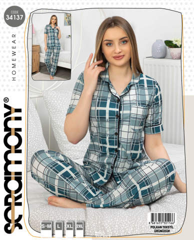 Seramony 34137 Kısa Kollu Düğmeli Bayan Pijama Takımı