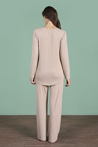 Pijadore 1945 (M-L-XL-XXL) Uzun Kollu Bayan Lohusa Pijama Takım 4'lü VİZON - M-L-XL-XXL