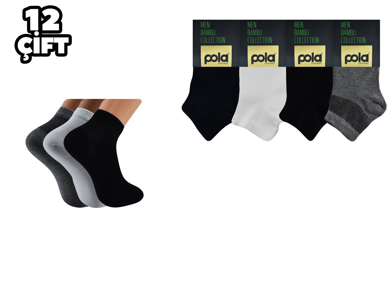 Pola 2082 Likralı Erkek Bambu Diyabet Patik Çorap 12'li