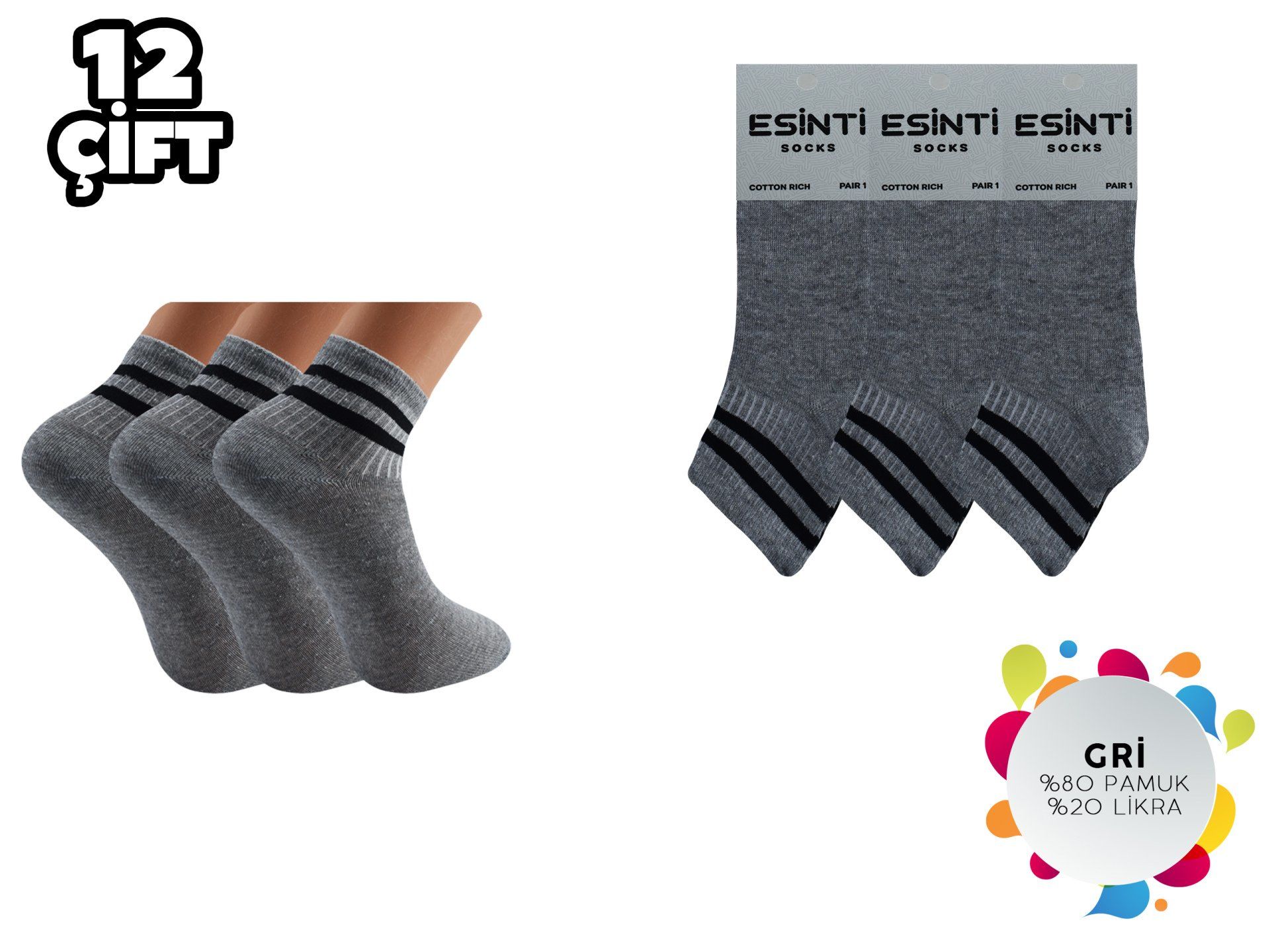 Esinti Gri Çemberli Bayan Kolej Patik 12'li