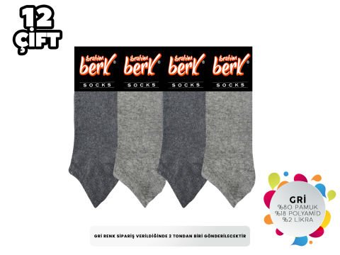 İbrahim Berk 11-GRİ Erkek Likralı Patik Çorap 12'li