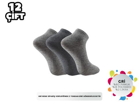İbrahim Berk 11-GRİ Erkek Likralı Patik Çorap 12'li