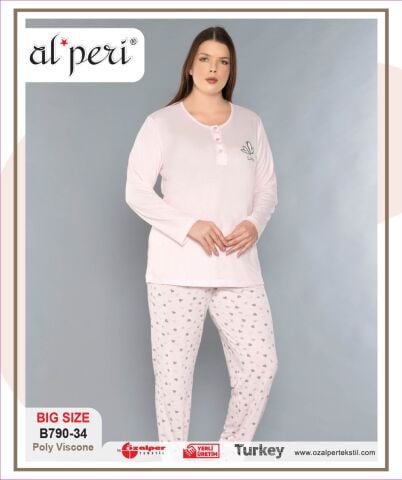 Alperi B790-34 (3XL-4XL-5XL-6XL) Bayan Uzun Kollu Pijama Takım 4'lü
