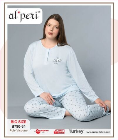 Alperi B790-34 (3XL-4XL-5XL-6XL) Bayan Uzun Kollu Pijama Takım 4'lü