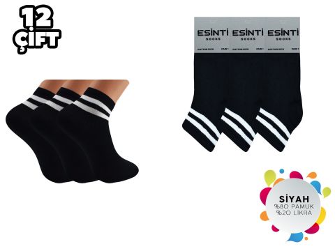 Esinti Siyah Çemberli Bayan Kolej Patik 12'li