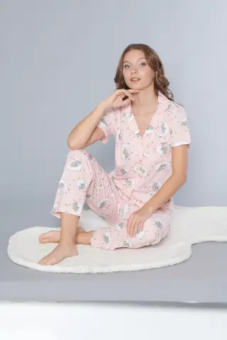 Alperi 780-103 (M-L-XL-XXL) Bayan Viskon Kısa Kollu Pijama Takım 4'lü