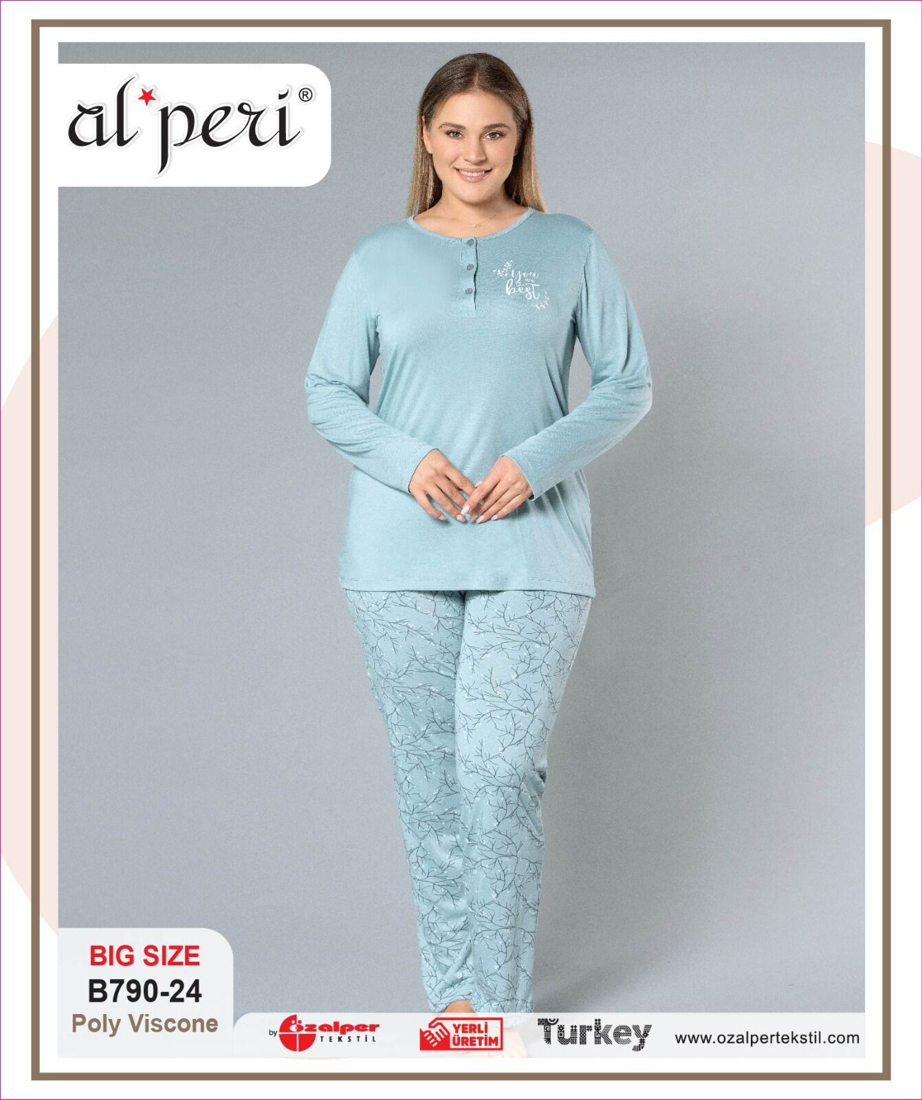 Alperi B790-24 (3XL-4XL-5XL-6XL) Bayan Uzun Kollu Pijama Takım 4'lü