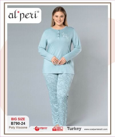 Alperi B790-24 (3XL-4XL-5XL-6XL) Bayan Uzun Kollu Pijama Takım 4'lü