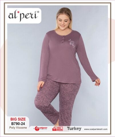 Alperi B790-24 (3XL-4XL-5XL-6XL) Bayan Uzun Kollu Pijama Takım 4'lü
