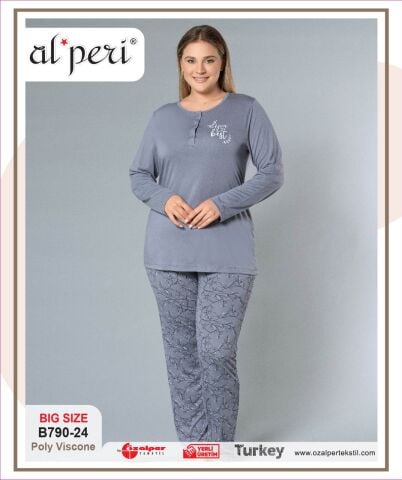 Alperi B790-24 (3XL-4XL-5XL-6XL) Bayan Uzun Kollu Pijama Takım 4'lü