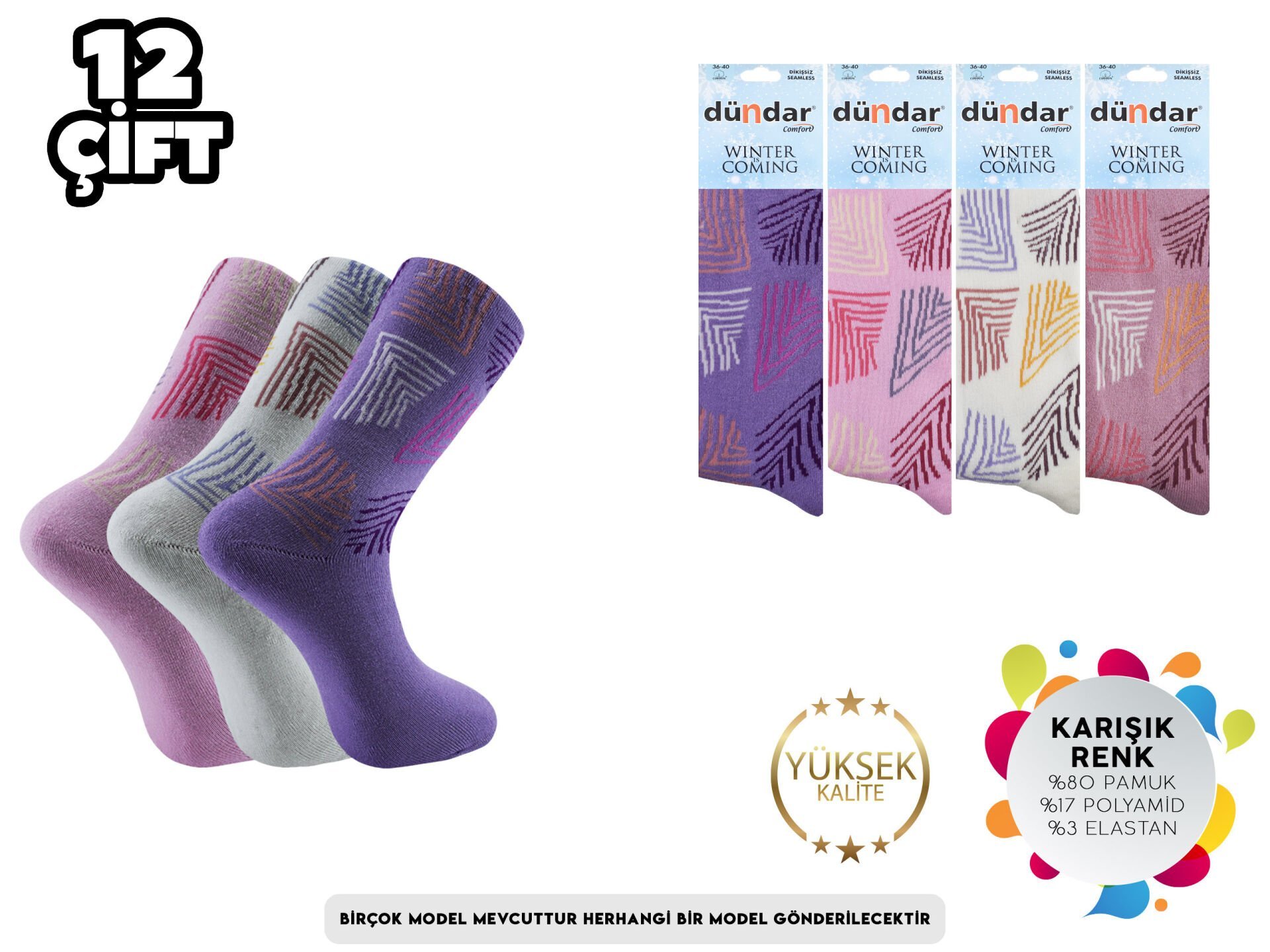 Dündar Dikişsiz Yıkamalı Kokulu Bayan Havlu Soket Çorap 12'li