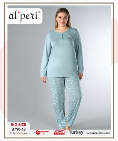 Alperi B790-16 (3XL-4XL-5XL-6XL) Bayan Uzun Kollu Pijama Takım 4'lü